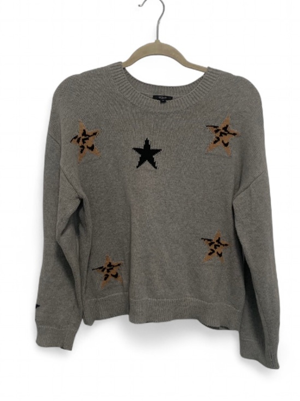 Rails Perci Grey Crewneck Sweater with Black and Tan Star Motifs